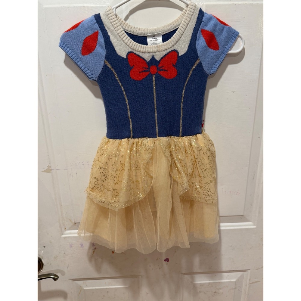 Disney Princess Snow White Sweater Dress Kids 4T Blue Yellow Tulle